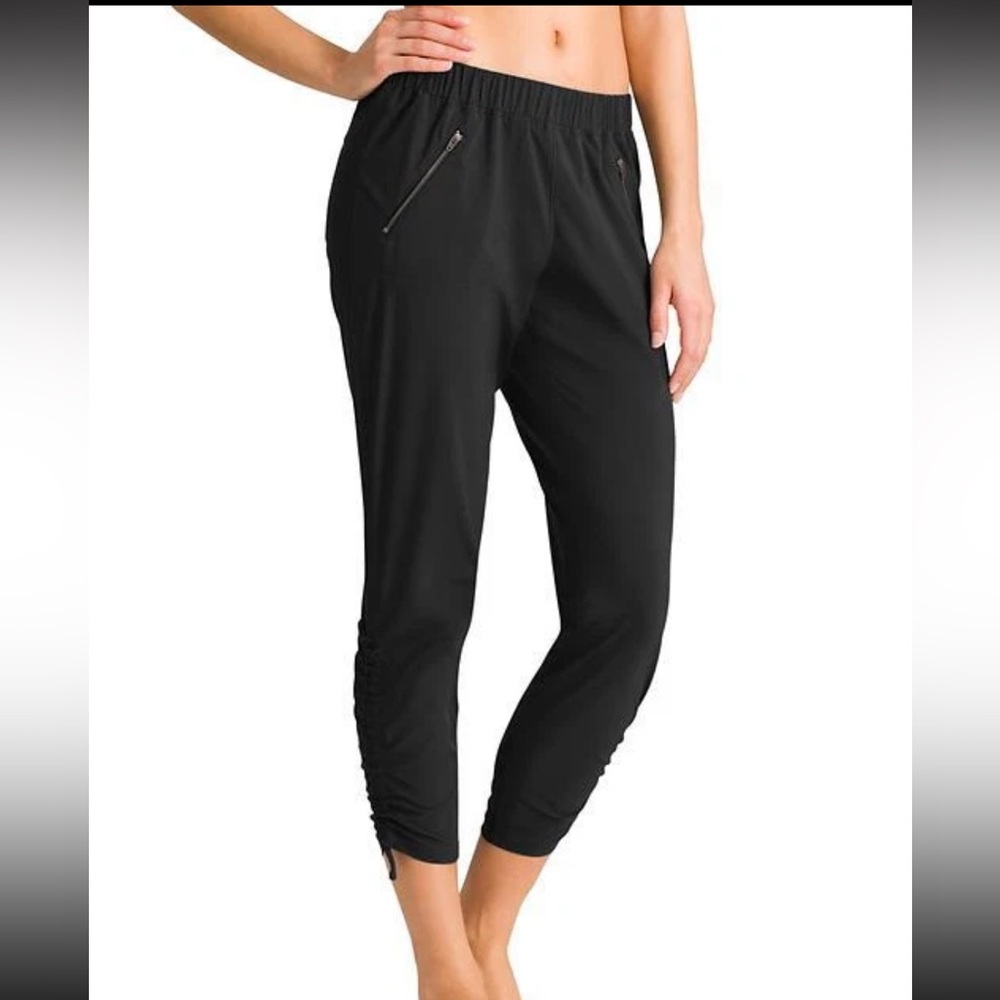 Athleta Black Aspire Ankle Pant with elastic ankle ties for adjustable length 6